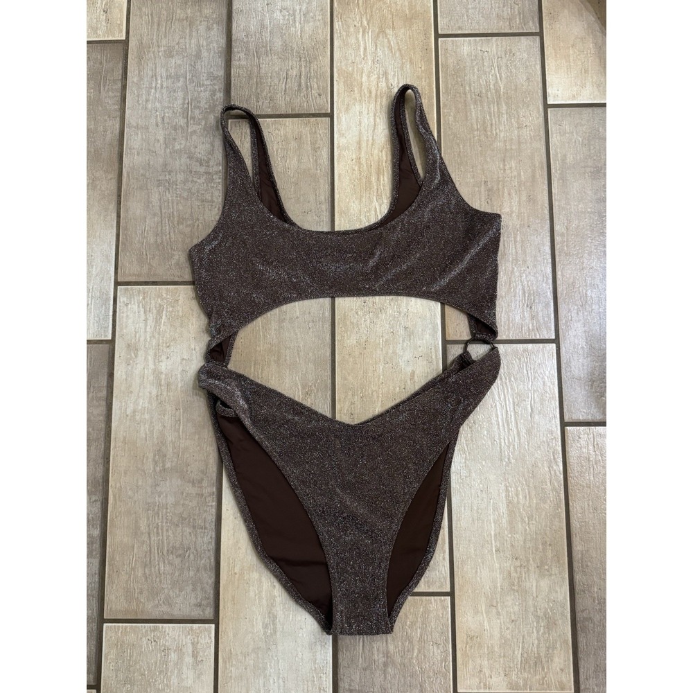 NWT Skims Womens Glitter Cut Out Monokini One Piece Swimsuit Cocoa Size 4X